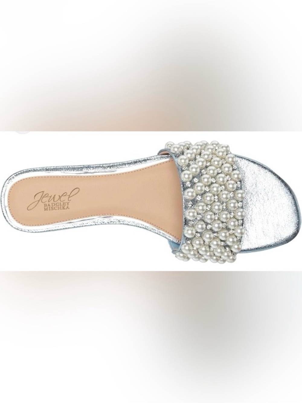 Jewel Badgley Mischka Silver Pearl-Embellished Slide